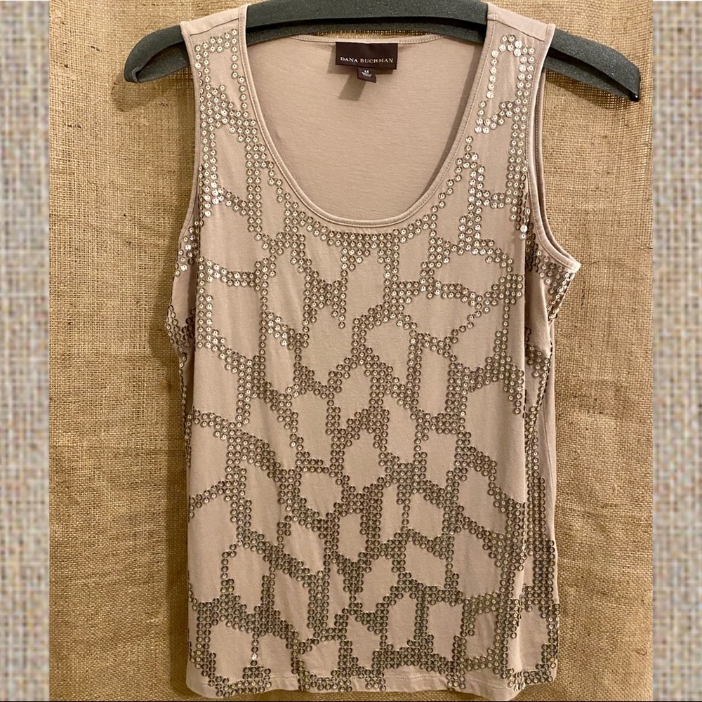 Dana Buchman tan & gold ✨ sequined📀 tank top